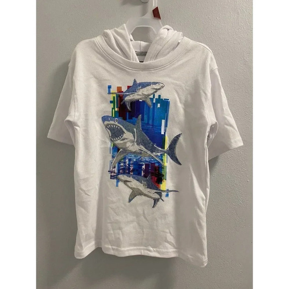 Shark Sequin jersey hoodie boys Short Sleeves Size 7 - Picture 1 of 7